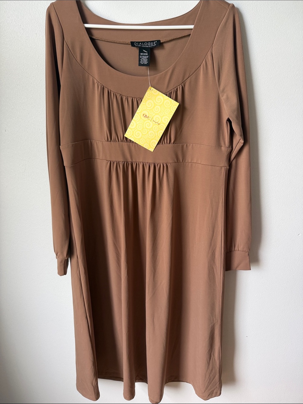 Dialogue Long-Sleeve Brown Scoop-Neck Empire Dress